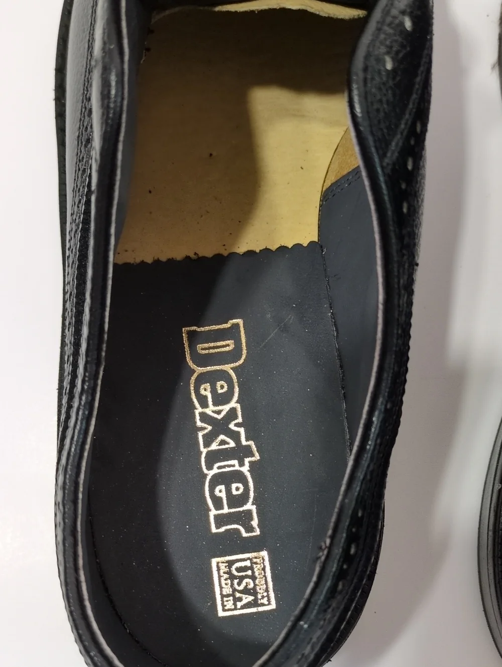Vintage Dexter USA Longwing Brogue Oxfords Black Pebbled Leather Size 10 EEE 3E
